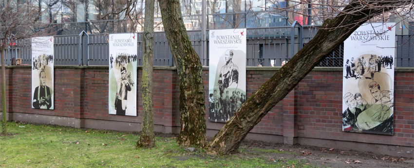 Images on the garden perimeter at the Warsaw Uprising Museum